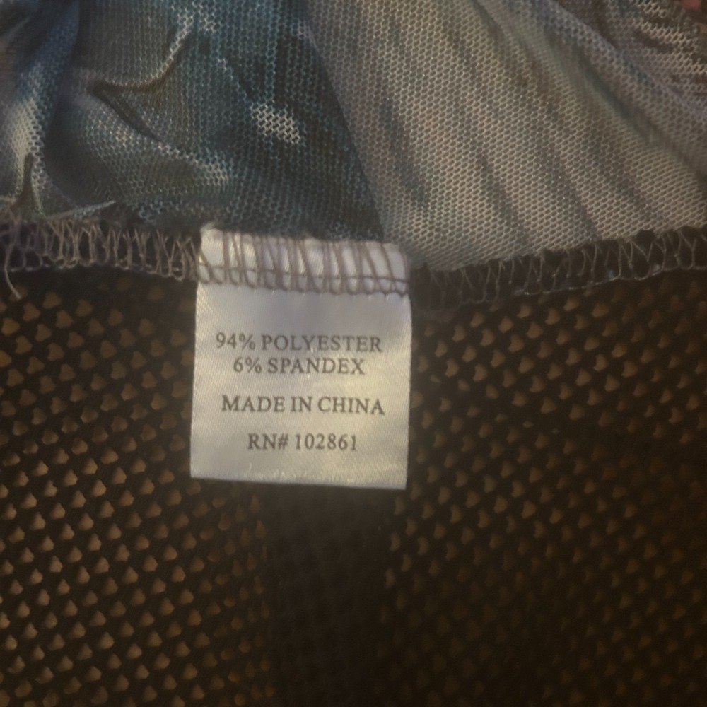 Anthropologie Adore Cardigan Vest XL Blue Print Mesh Duster Sequin Fairy Grunge - Picture 9 of 10